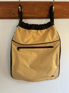Roots tan nylon Tote with Black Trim and Drawstring